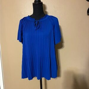 Cable & Gauge Royal Blue Pleated Tie-Neck Blouse